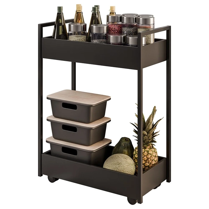 Carrinho Organizador Fruteira 2 Prateleiras Industrial Sara Z34 Preto/Preto - Mpozenato