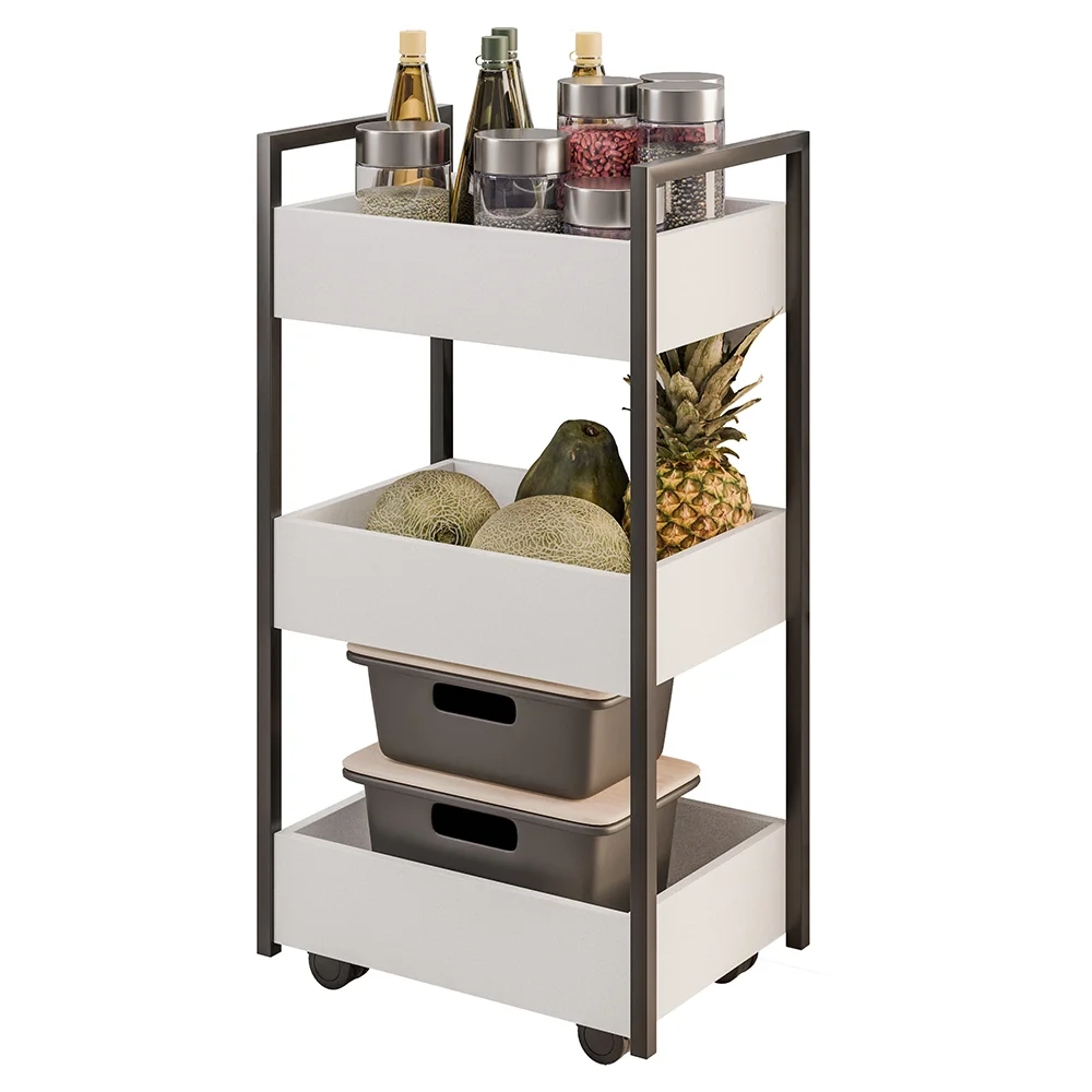 Carrinho Organizador Fruteira 3 Prateleiras Industrial Liss Z34 Branco/Preto - Mpozenato