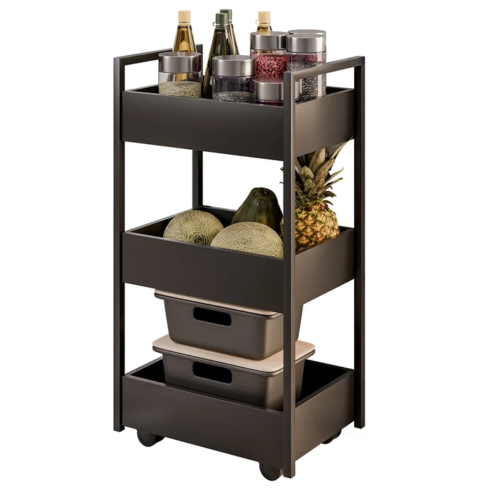 Carrinho Organizador Fruteira 3 Prateleiras Industrial Liss Z34 Preto/Preto - Mpozenato