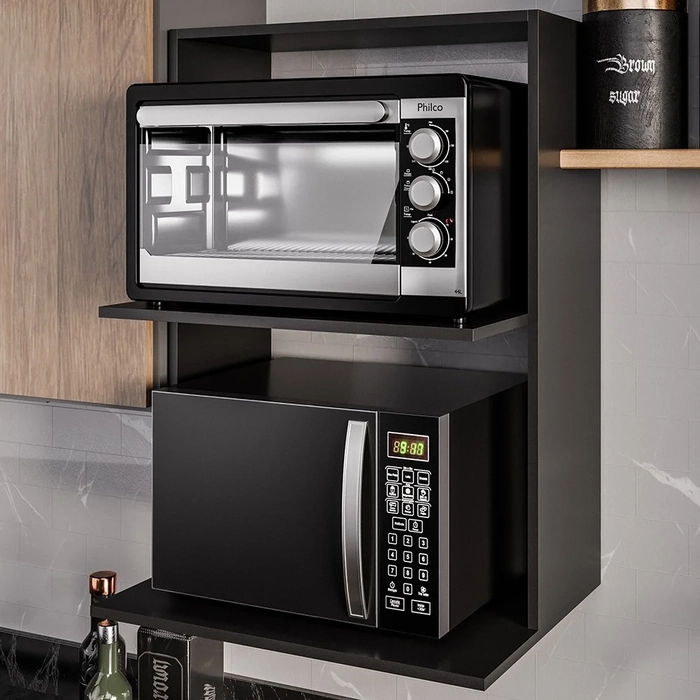 Suporte Micro-Ondas e Forno Armário Aéreo 60cm Turim Z34 Preto - Mpozenato