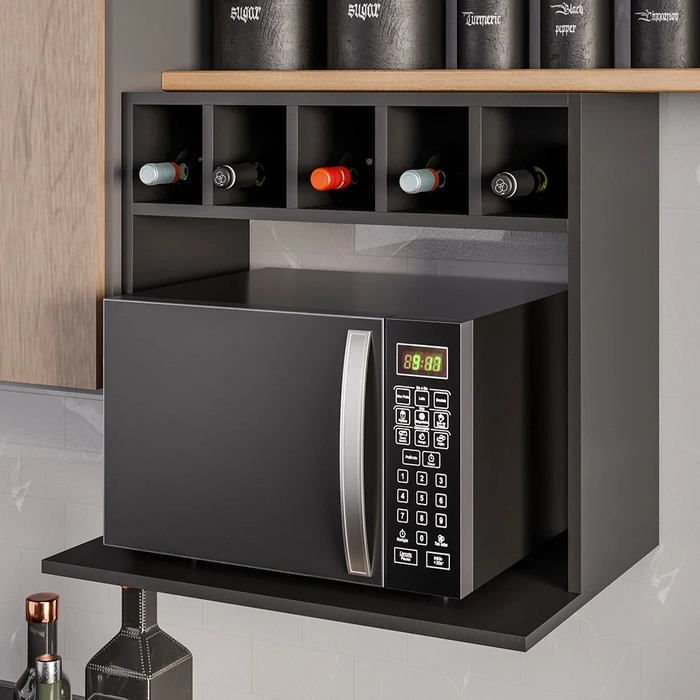 Suporte Micro-Ondas Forno Armário Aéreo com Adega 60cm Lótus Z34 Preto - Mpozenato