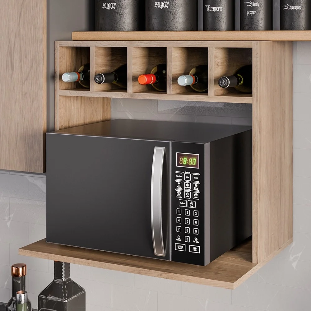 Suporte Micro-Ondas Forno Armário Aéreo com Adega 60cm Lótus Z34 Freijó - Mpozenato