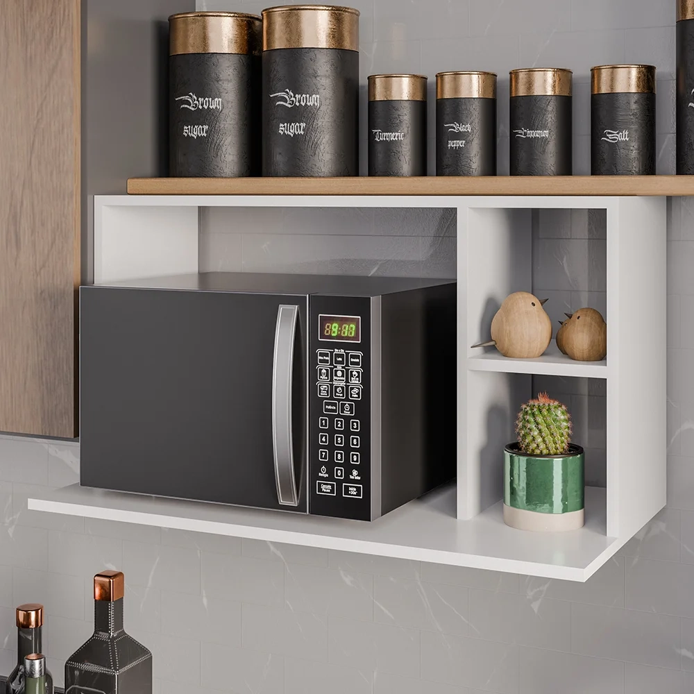 Suporte Micro-Ondas Forno Armário Aéreo 80cm 2 Prateleiras Maya Z34 Branco - Mpozenato