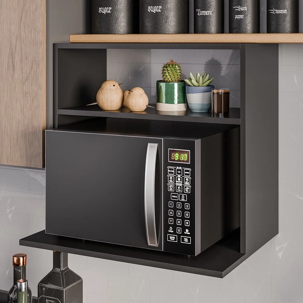 Suporte Micro-Ondas Forno Armário Aéreo 60cm 1 Prateleira Aura Z34 Preto - Mpozenato