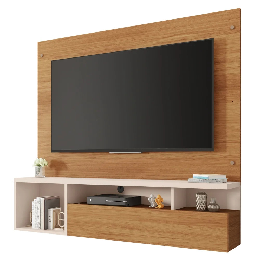 Painel para TV 55 Pol com Bancada Suspensa 136cm Brasil Freijó/Off White - Caemmun