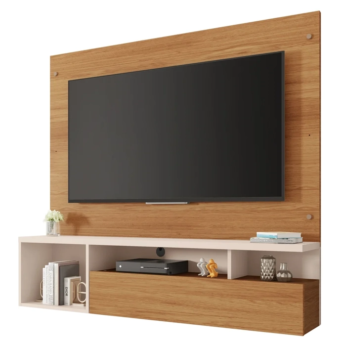 Painel para TV 55 Pol com Bancada Suspensa 136cm Brasil Freijó/Off White - Caemmun