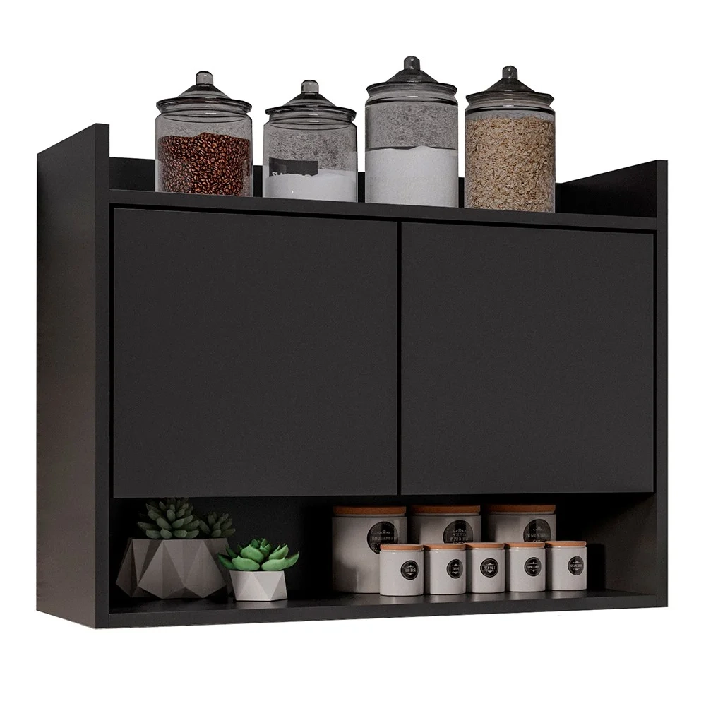 Armário de Cozinha Aéreo 71cm 2 Portas 1 Nicho Ceci Z34 Preto - Mpozenato