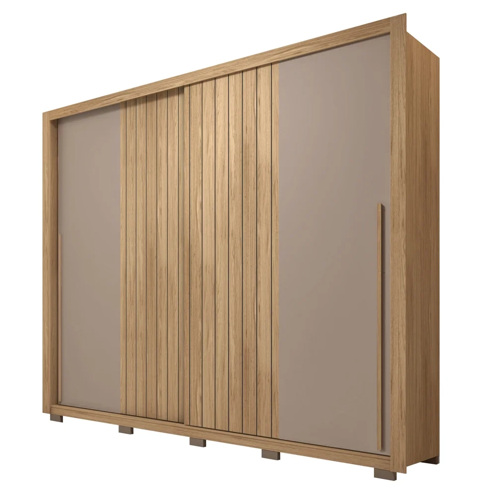 Guarda Roupa Casal 2 Portas de Correr Ripado 245cm Moviment Buriti/Fendi - Caemmun