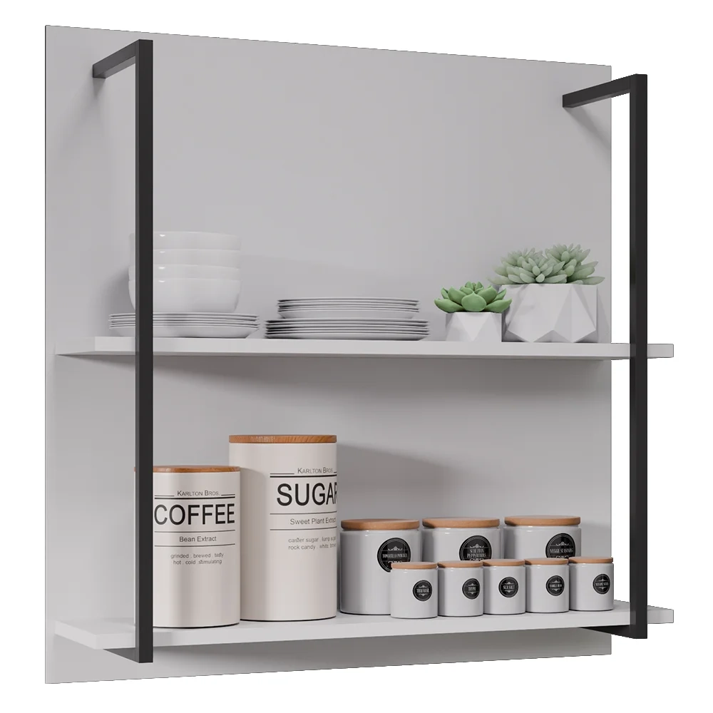 Prateleira Industrial Cozinha Dupla com Painel Flora Z34 Branco - Mpozenato