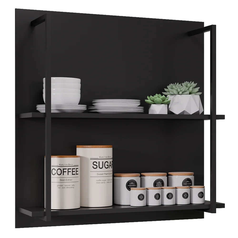 Prateleira Industrial Cozinha Dupla com Painel Flora Z34 Preto - Mpozenato