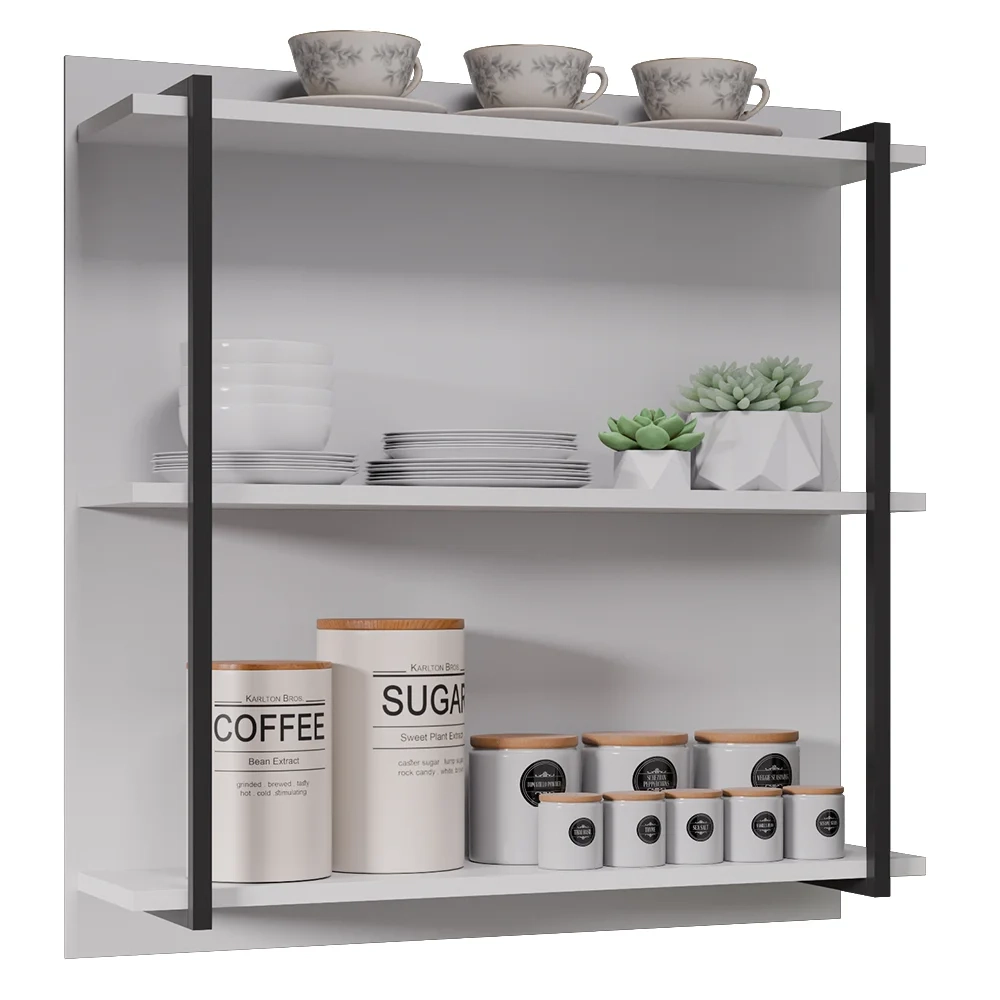 Prateleira Industrial Cozinha Tripla com Painel Flora Z34 Branco - Mpozenato