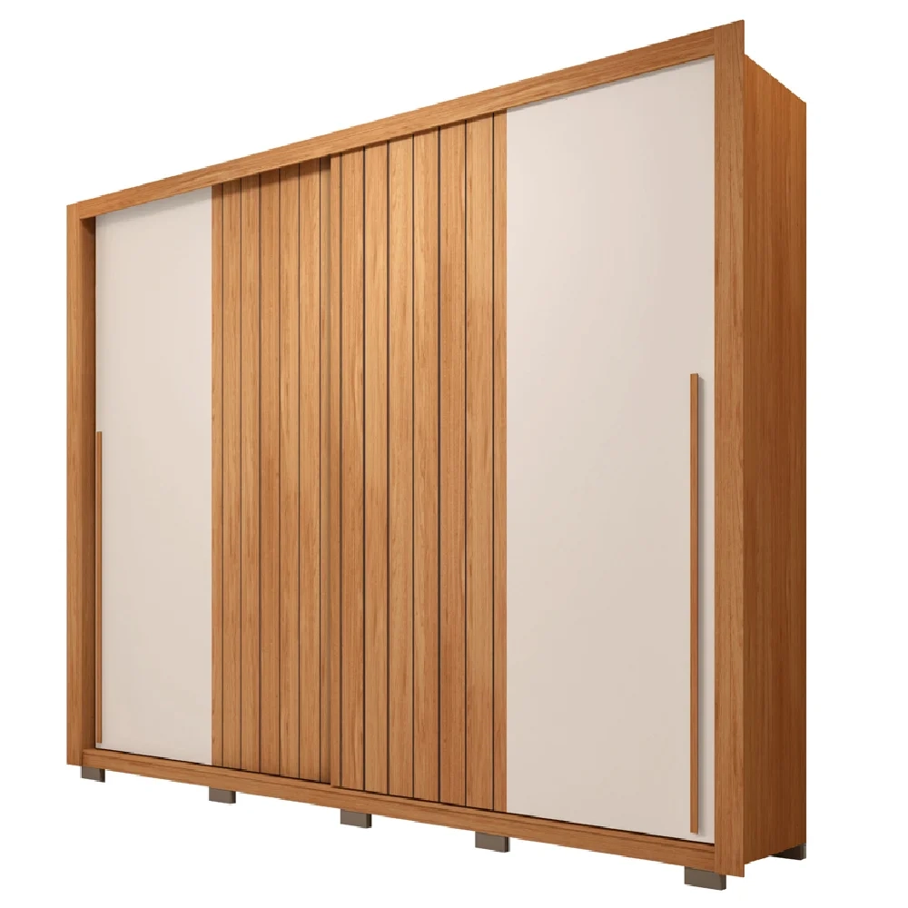 Guarda Roupa Casal 2 Portas de Correr Ripado 245cm Moviment Freijó/Off White - Caemmun