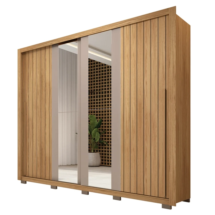 Guarda Roupa Casal 2 Portas de Correr com Espelho Moviment Buriti/Fendi - Caemmun