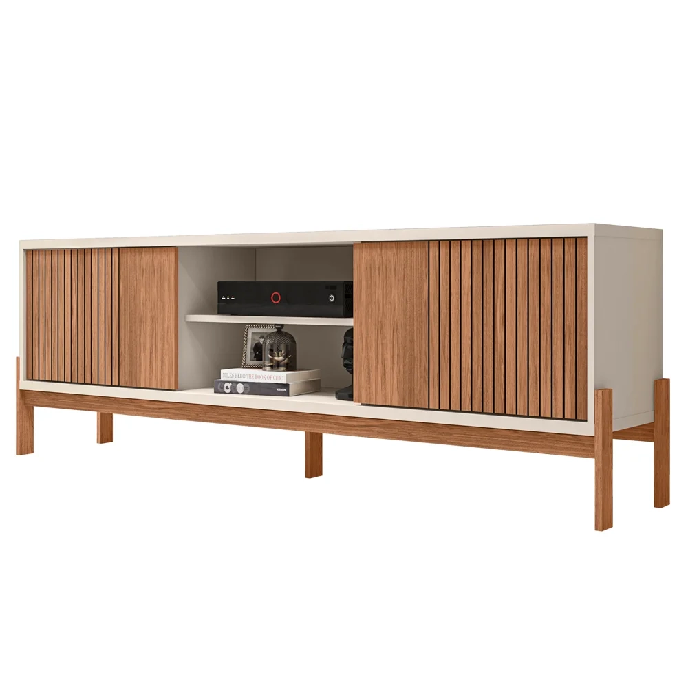 Rack Para Sala Bancada de TV 72 Pol Ripado 184cm Tannen Freijó/Off White - Caemmun