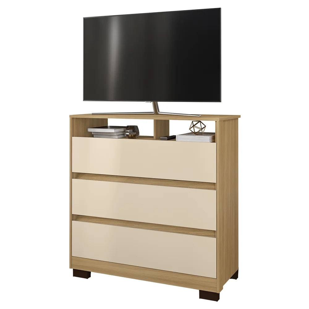 Cômoda para Quarto 3 Gavetas 90cm Califórnia Carvalho/Off White - Incorplac