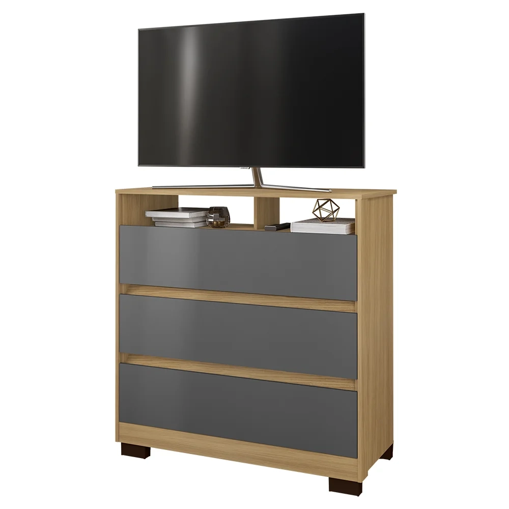 Cômoda para Quarto 3 Gavetas 90cm Califórnia Carvalho/Grafite - Incorplac