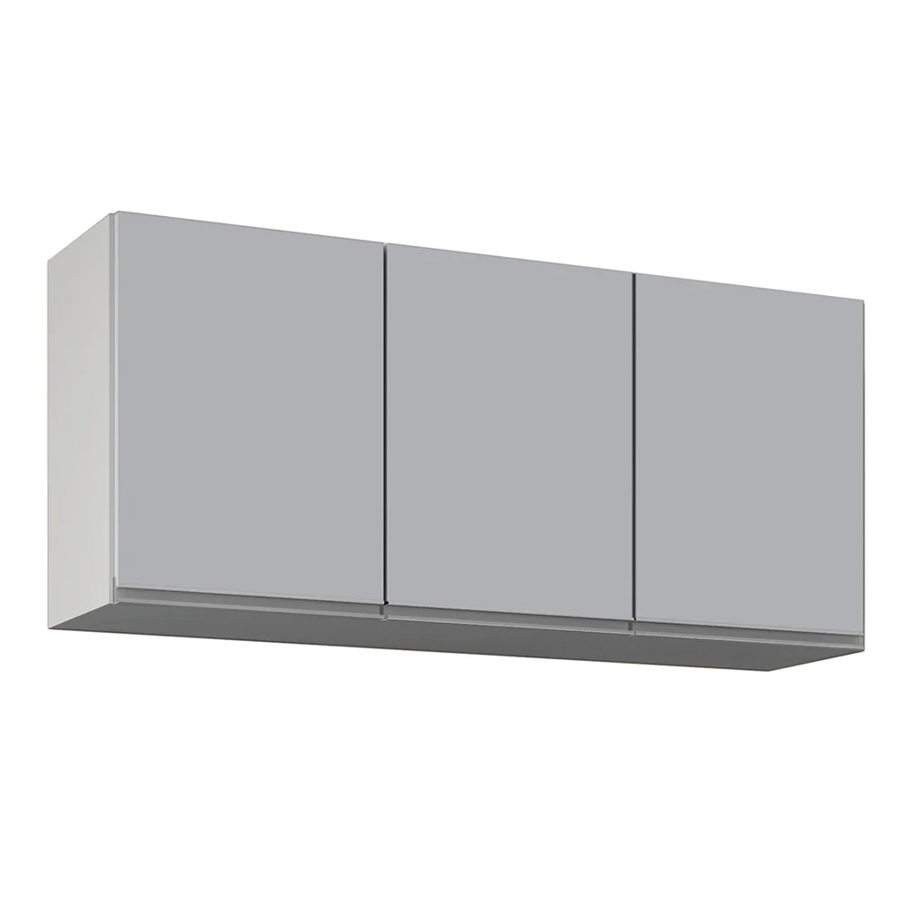 Armário de Cozinha Aéreo 120cm 3 Portas Virgínia Cinza Claro - Lumil