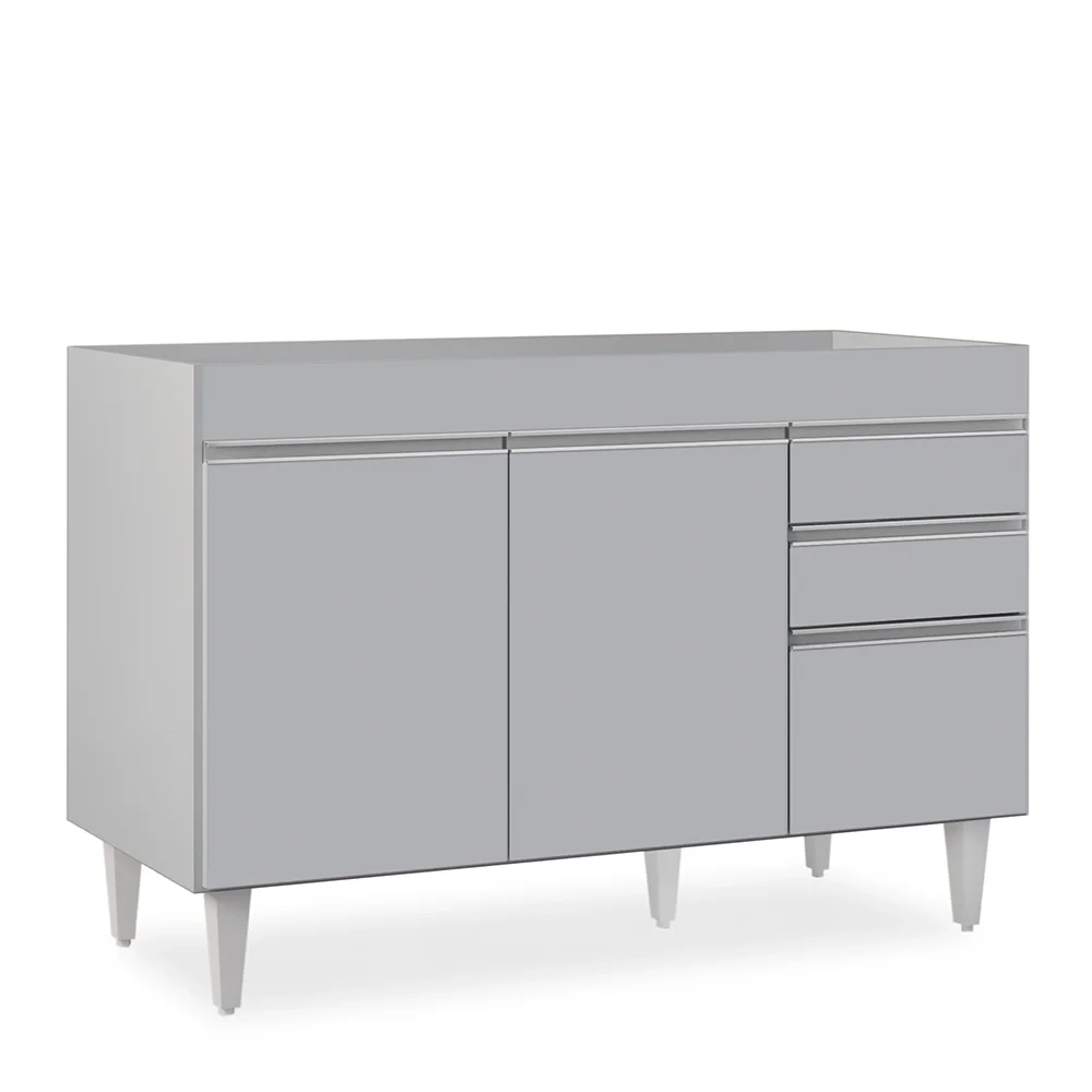 Balcão de Cozinha Para Pia 120cm 3 Portas Sem Tampo Michigan Cinza Claro - Lumil