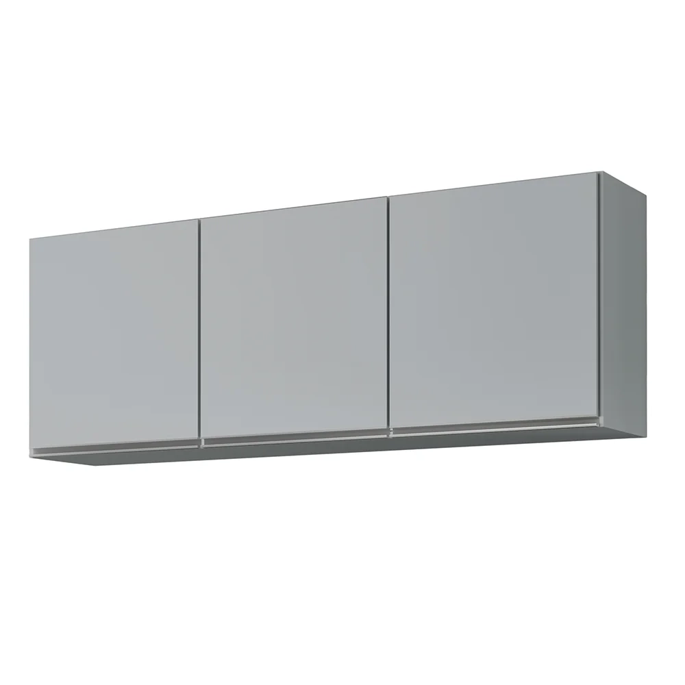Armário de Cozinha Aéreo 150cm 3 Portas Argélia Cinza Claro - Lumil

