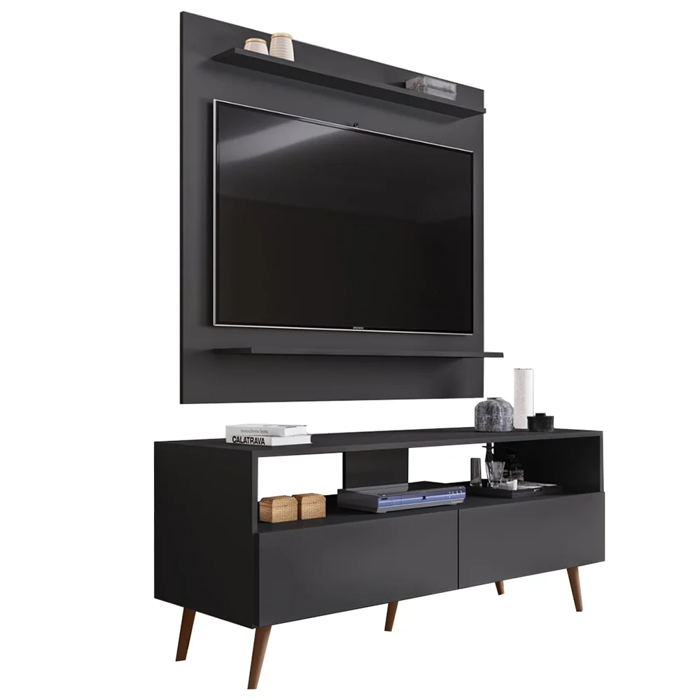 Painel para TV 50 Pol Senna e Rack Bancada 136cm Versa Z34 Preto - Mpozenato