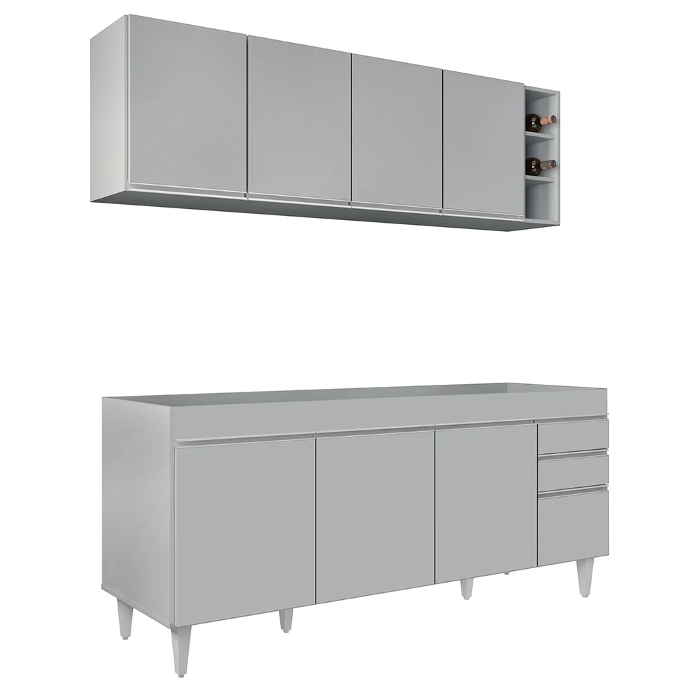 Armário Aéreo Nevada e Balcão para Pia 180cm Dallas Cinza Claro - Lumil