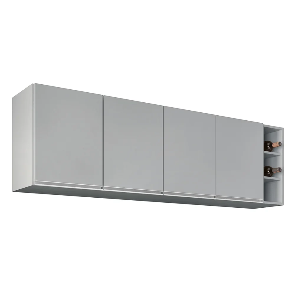 Armário de Cozinha Aéreo Nevada com Nicho 180cm 4 Portas Cinza Claro - Lumil
