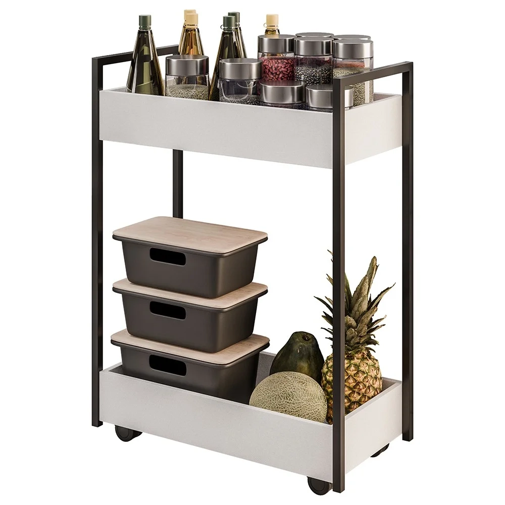 Carrinho Gourmet de Apoio Industrial 2 Prateleiras Sara Z34 Branco/Preto - Mpozenato