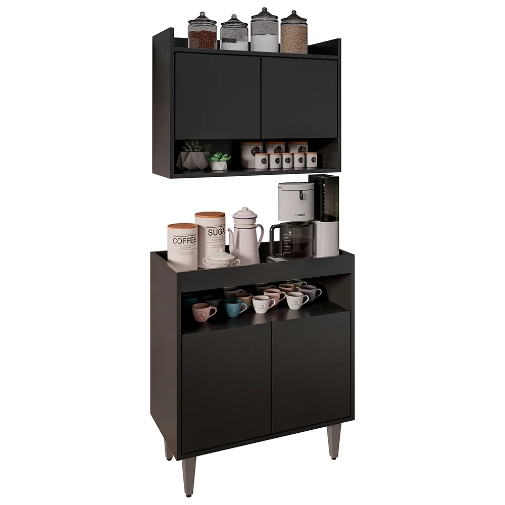 Armário Aéreo Ceci e Balcão Aparador Buffet Lice Z34 Preto - Mpozenato