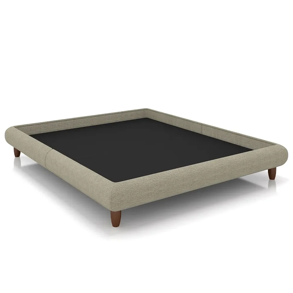 Cama Casal Base Box 138x188cm Pés Madeira Cold Z37 Veludo Bege - Mpozenato