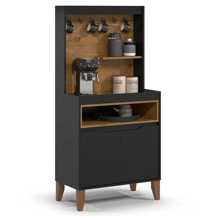 Armário Multiuso Cantinho do Café 71cm Flow Preto/Freijó - EJ Móveis