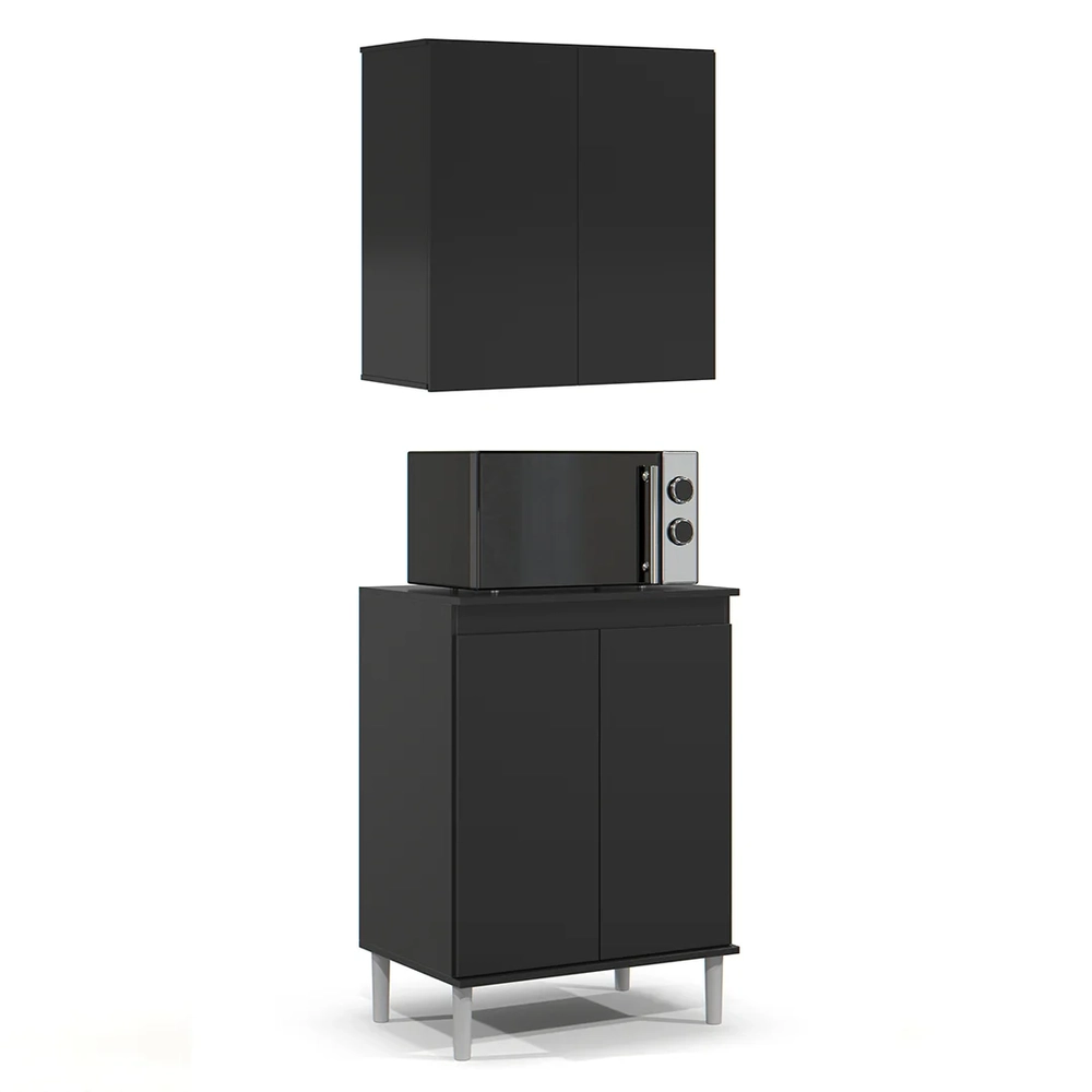 Armário de Cozinha Aéreo e Balcão com Tampo Italy Preto - EJ Móveis