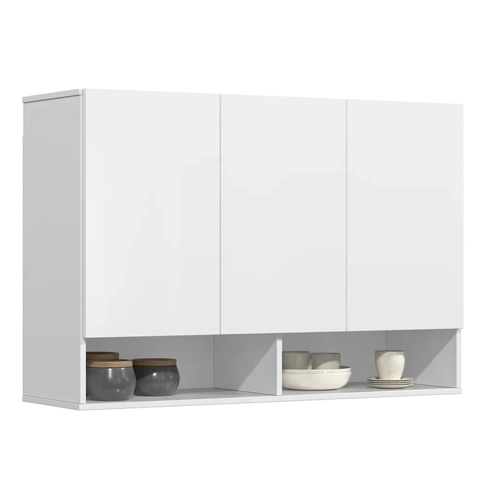 Armário de Cozinha Aéreo 3 Portas 2 Nichos 91cm Milão Branco - EJ Móveis