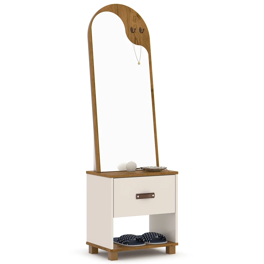Toucador Penteadeira com Espelho 1 Gaveta Organic Off/Freijó - EJ Móveis