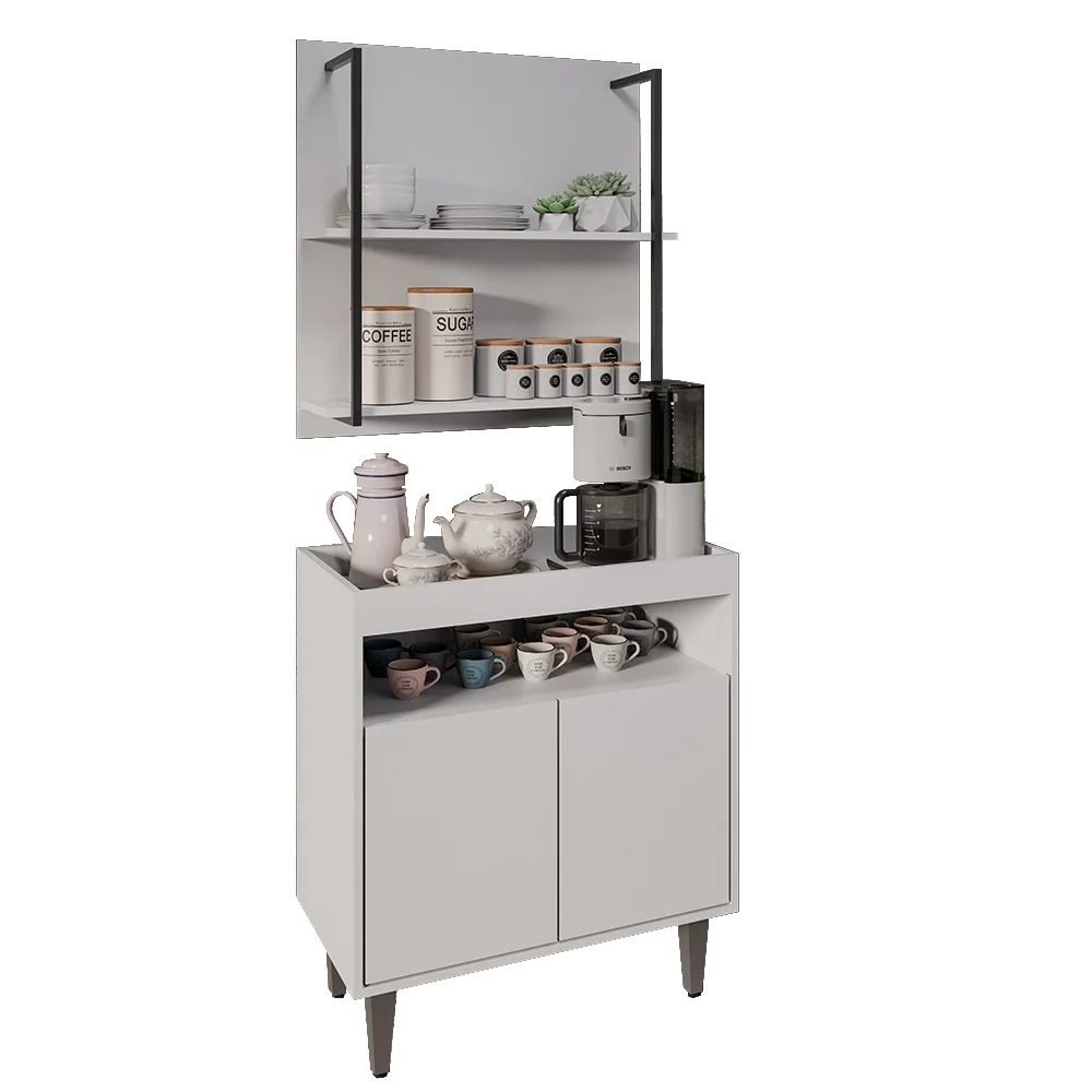 Aparador Cantinho do Café e Painel 2 Prateleiras Flora Z34 Branco - Mpozenato