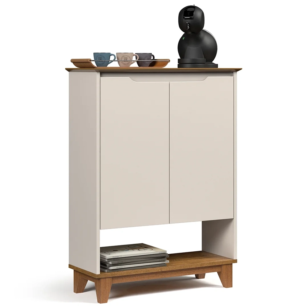 Aparador Cantinho do Café 2 Portas 68cm Hall Flow Off/Freijó - EJ Móveis