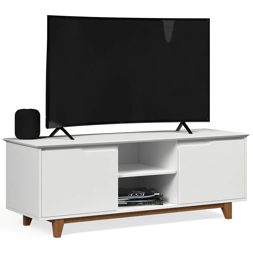 Rack para Sala Bancada de TV 55 Pol 139cm Flow Branco - EJ Móveis