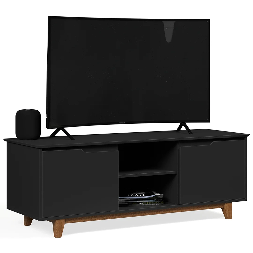 Rack para Sala Bancada de TV 55 Pol 139cm Flow Preto - EJ Móveis