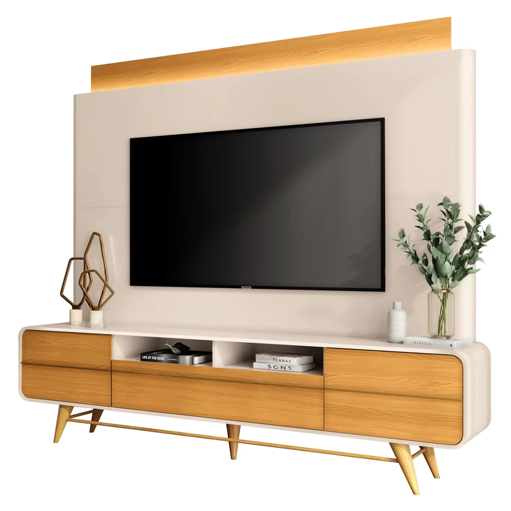 Estante Painel Para TV 85 Pol 220cm Nobre Off White/Cinamomo - HB Móveis