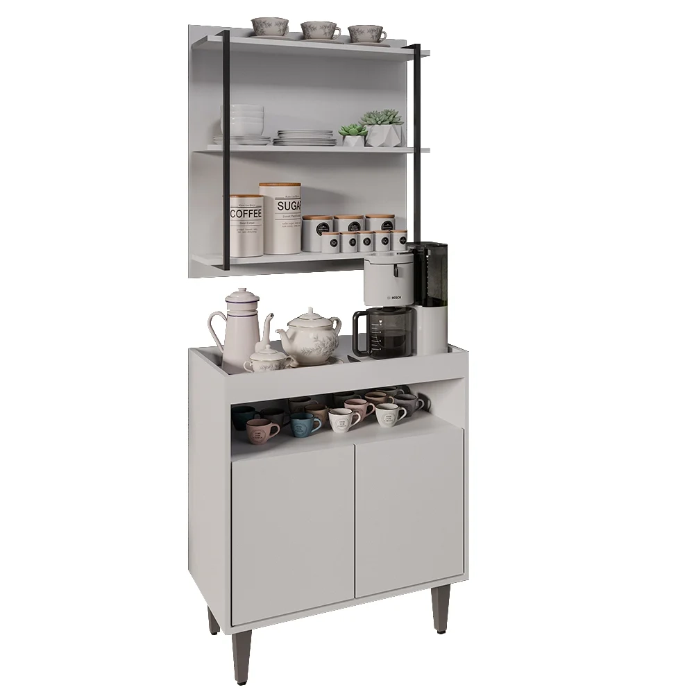 Aparador Cantinho do Café e Painel 3 Prateleiras Flora Z34 Branco - Mpozenato