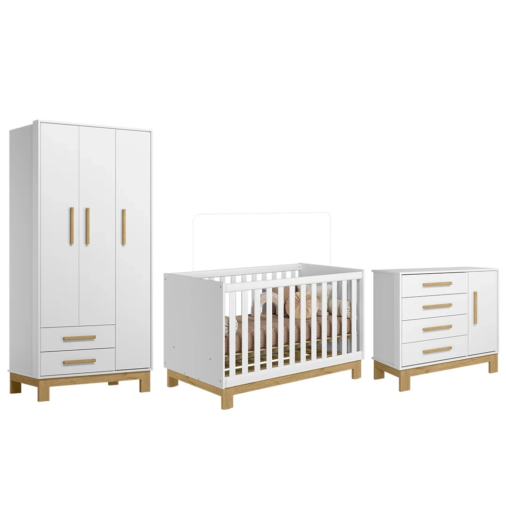 Quarto Infantil 3 Peças com Berço Q Encanto Slim Branco - Qmovi