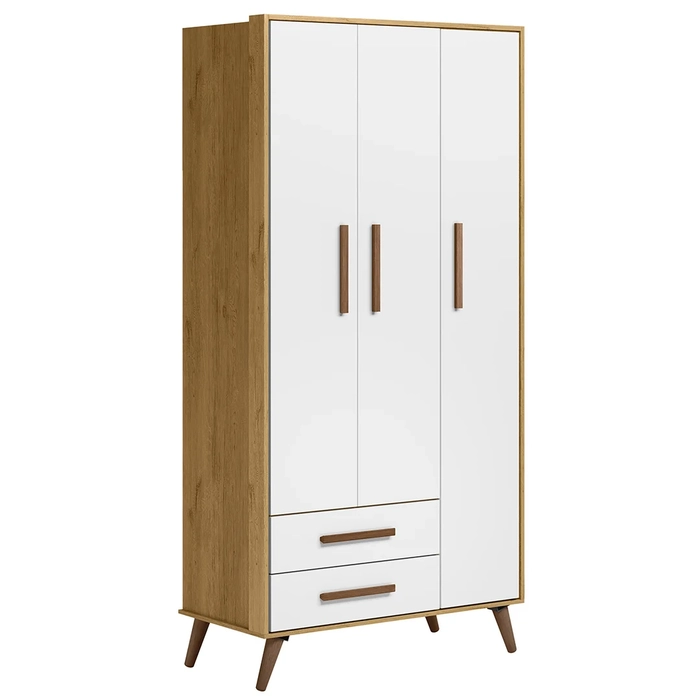 Guarda Roupa Infantil 3 Portas Retrô Q Encanto Freijó/Branco - Qmovi