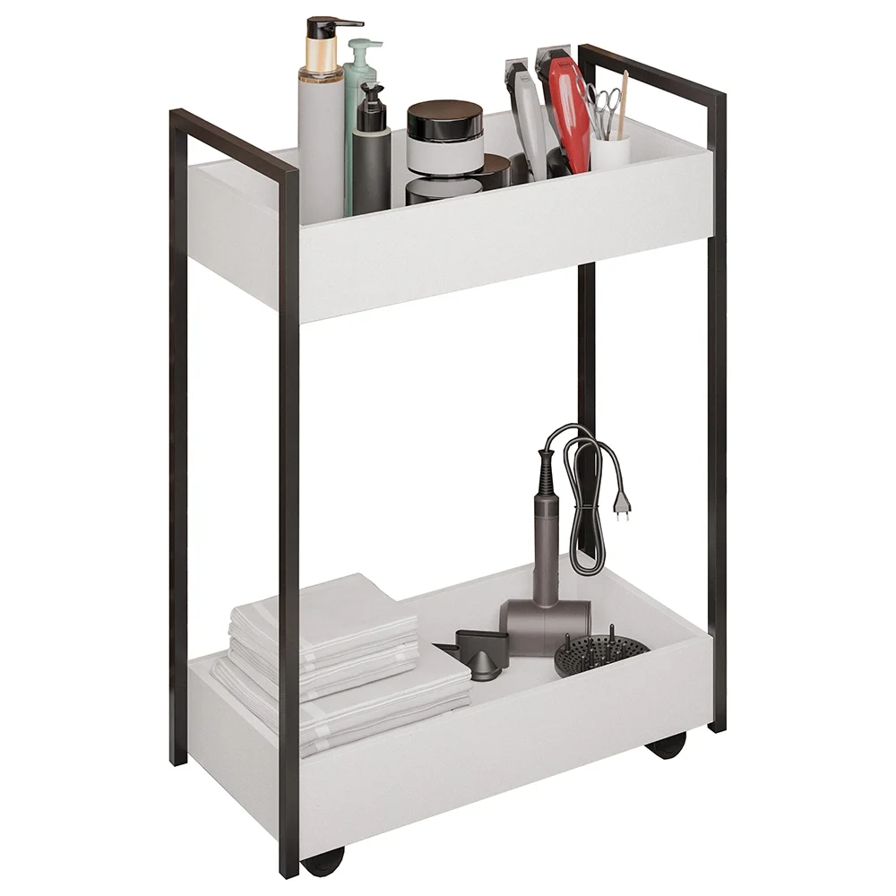 Carrinho Auxiliar para Salão de Beleza Industrial Sara Z34 Branco/Preto - Mpozenato