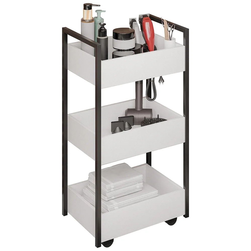 Carrinho Auxiliar para Salão de Beleza Industrial Liss Z34 Branco/Preto - Mpozenato