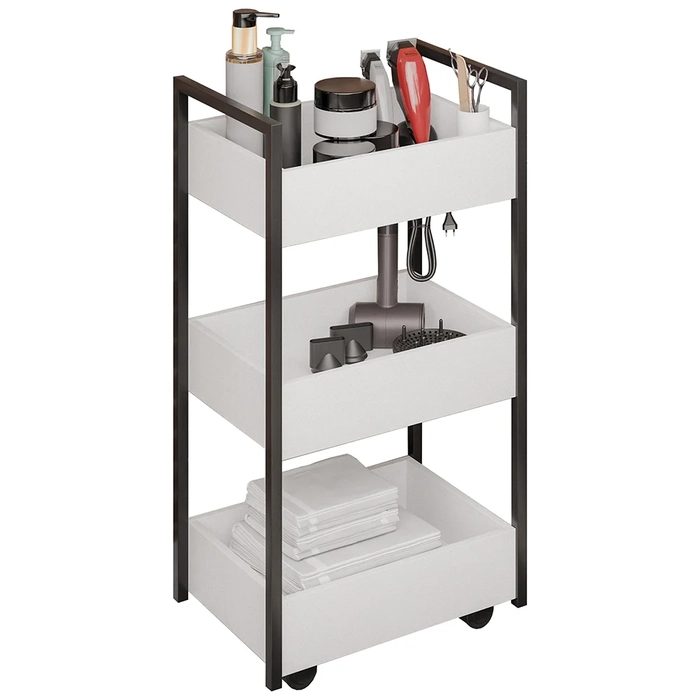 Carrinho Auxiliar para Salão de Beleza Industrial Liss Z34 Branco/Preto - Mpozenato