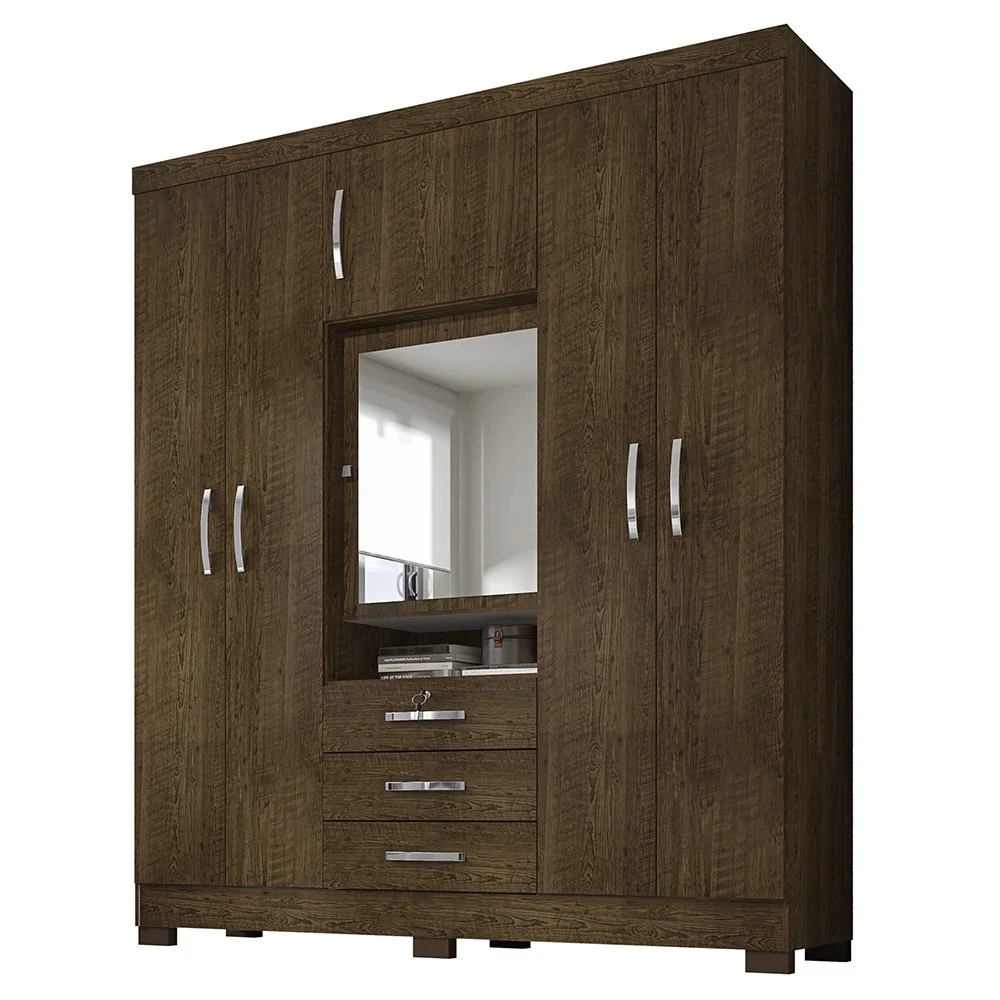 Guarda Roupa Casal com Espelho 6 Portas Reino Unido Malbec - Incorplac