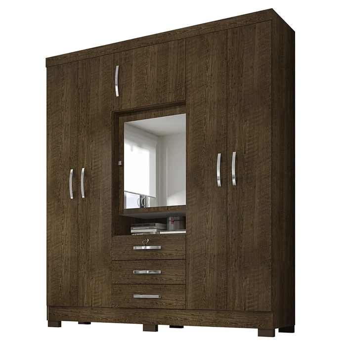 Guarda Roupa Casal com Espelho 6 Portas Reino Unido Malbec - Incorplac