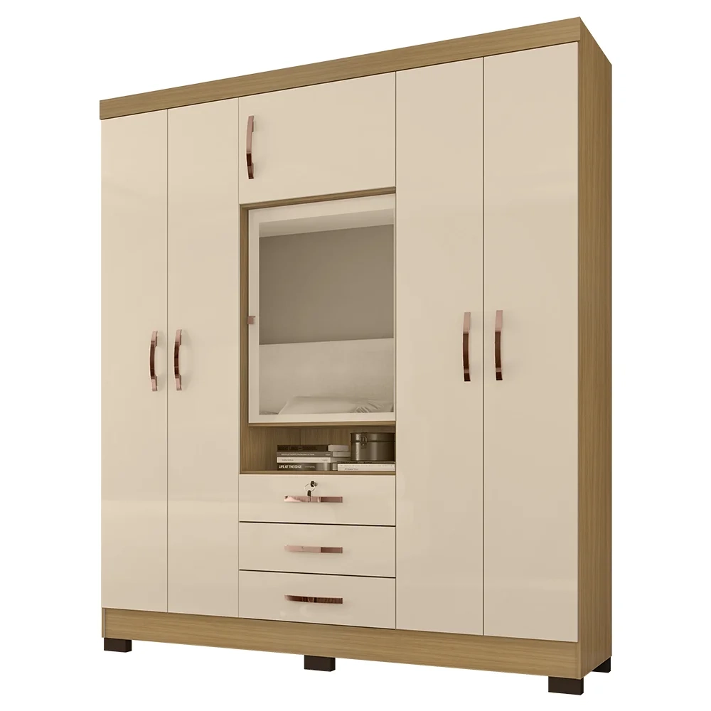 Guarda Roupa Casal com Espelho 6 Portas Reino Unido Carvalho/Off White - Incorplac