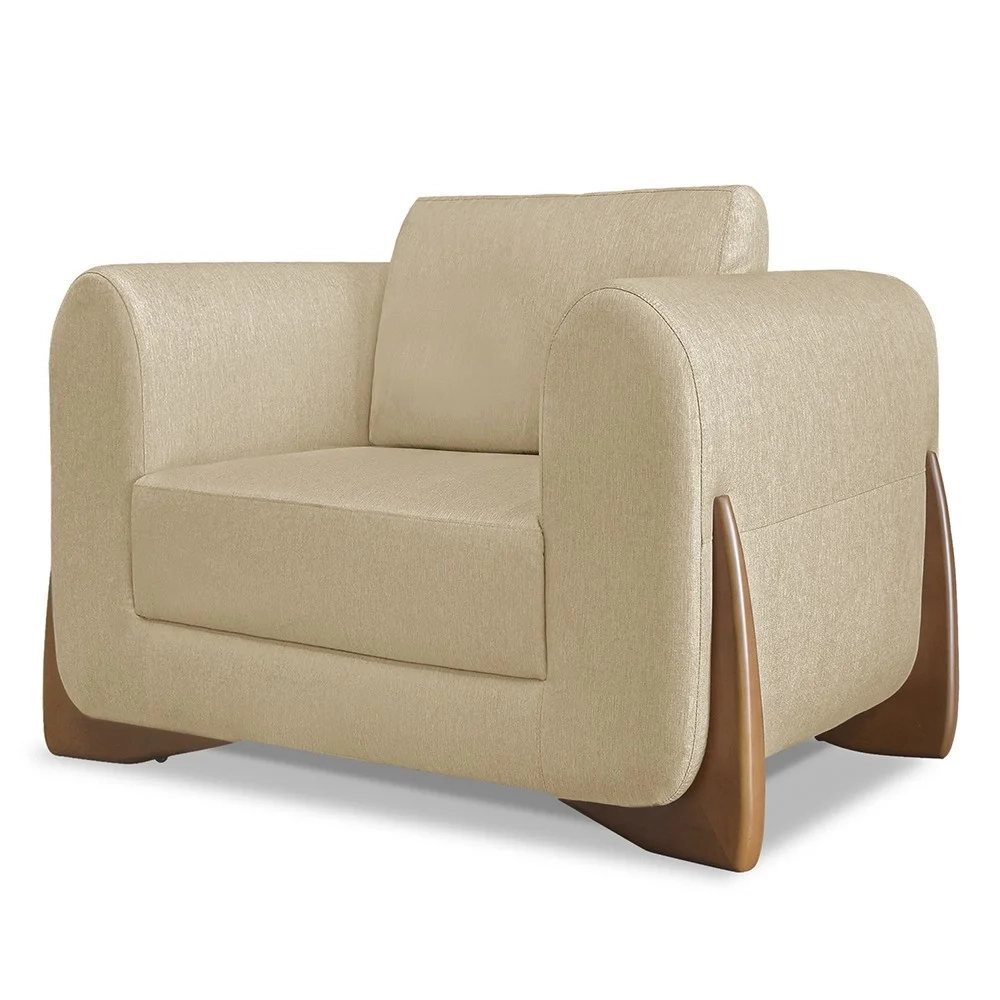 Poltrona para Sala Base de Madeira Izzy S06 Linho Dourado - Mpozenato