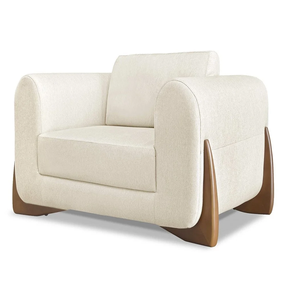 Poltrona para Sala Base de Madeira Izzy S06 Linho Natural - Mpozenato