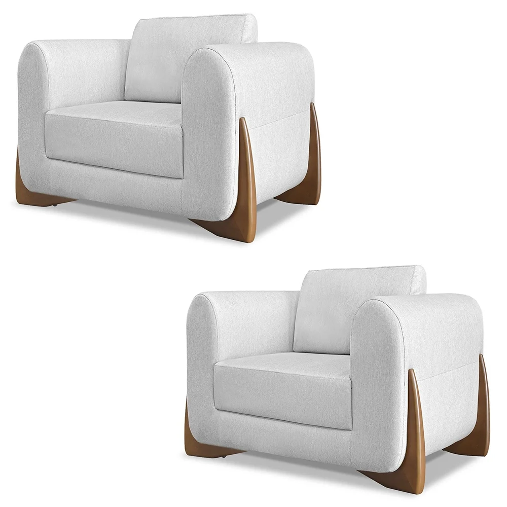 Poltrona para Sala Base de Madeira Kit 2 Izzy S06 Linho Grigio - Mpozenato